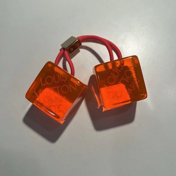 Louis Vuitton Pair of Giant Neon Green & Orange Hair Cubes in Box - Picture 5 of 7